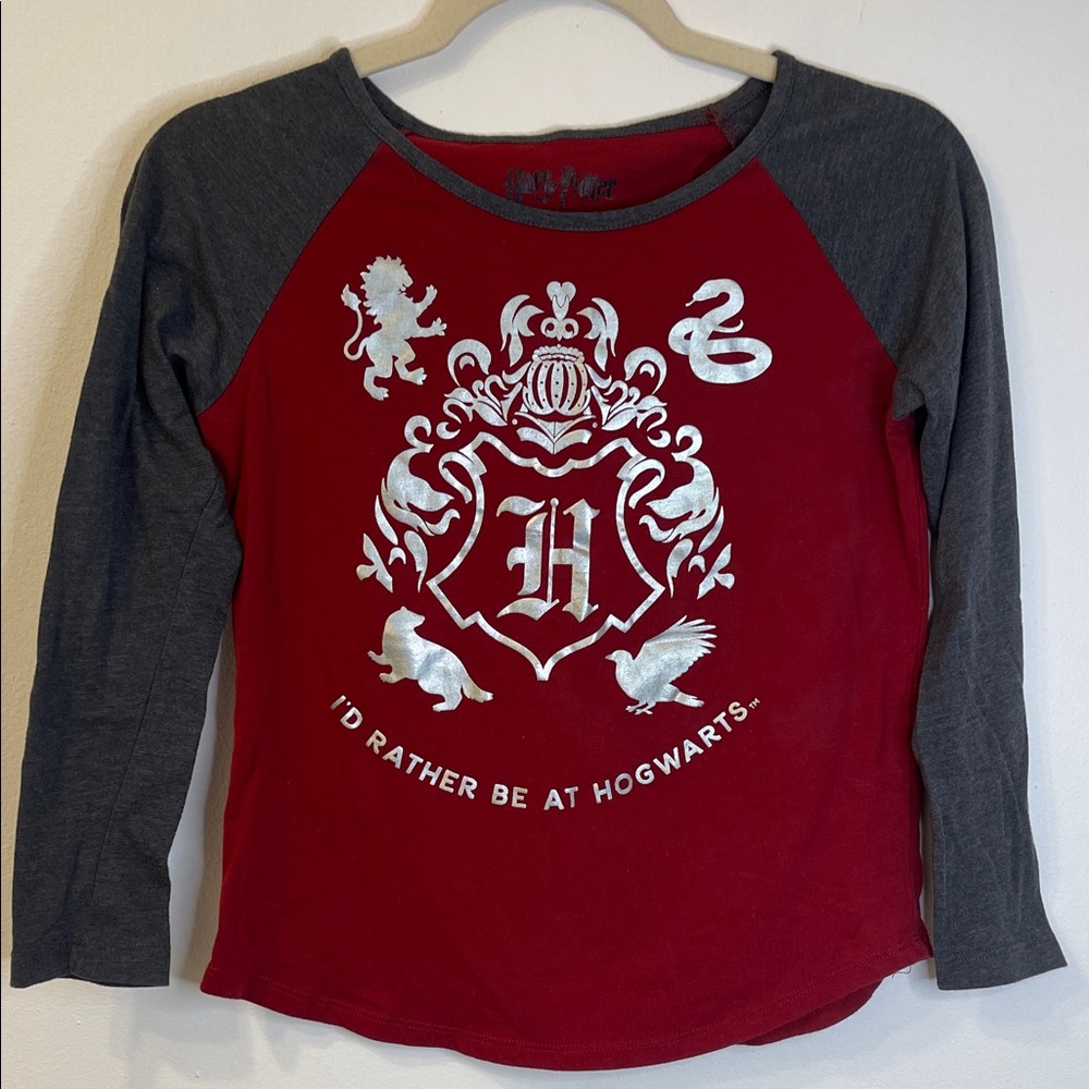 Harry Potter Red and Gray Hogwarts Long Sleeve Tee Size Large 14